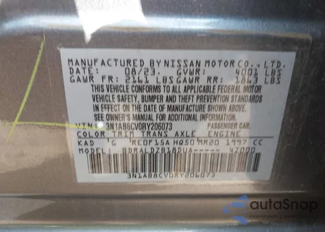 2024 Nissan Sentra Sv Xtronic Cvt из США, поврежденный, VIN 3N1AB8CV0RY206073